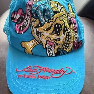Ed Hardy Vibrant Blue Hat with Embroidered Design